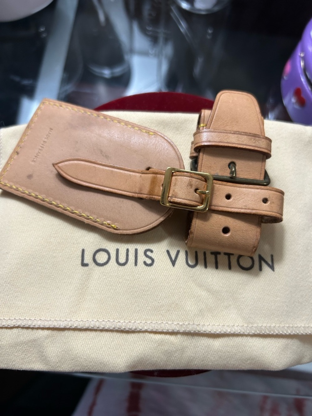 LV Vachetta Leather & Dust-bag Luggage Tag Strap
